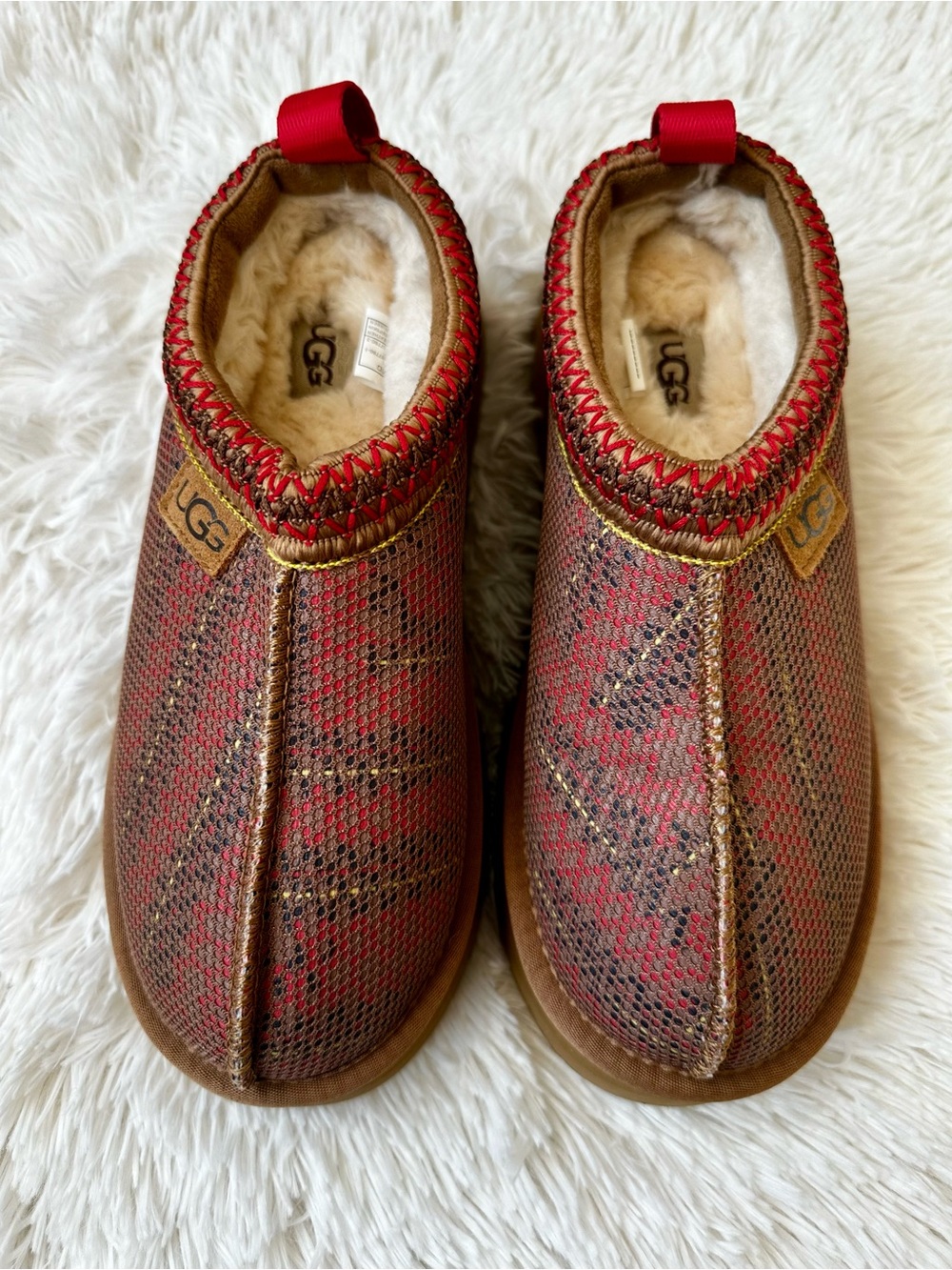 UGG Tazz Maxi Tasman Chestnut Mesh Plaid Platform Slippers US 8 EU 39 Rare - Picture 4 of 10